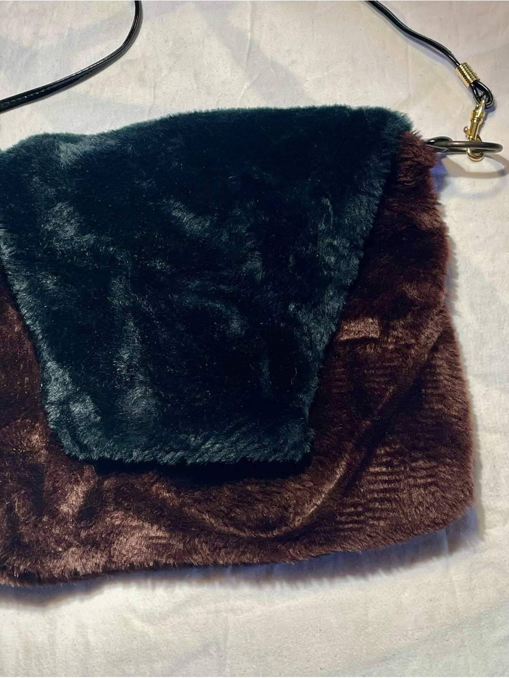 Faux Fur Two-Tone Crossbody Bag - Brown & Black